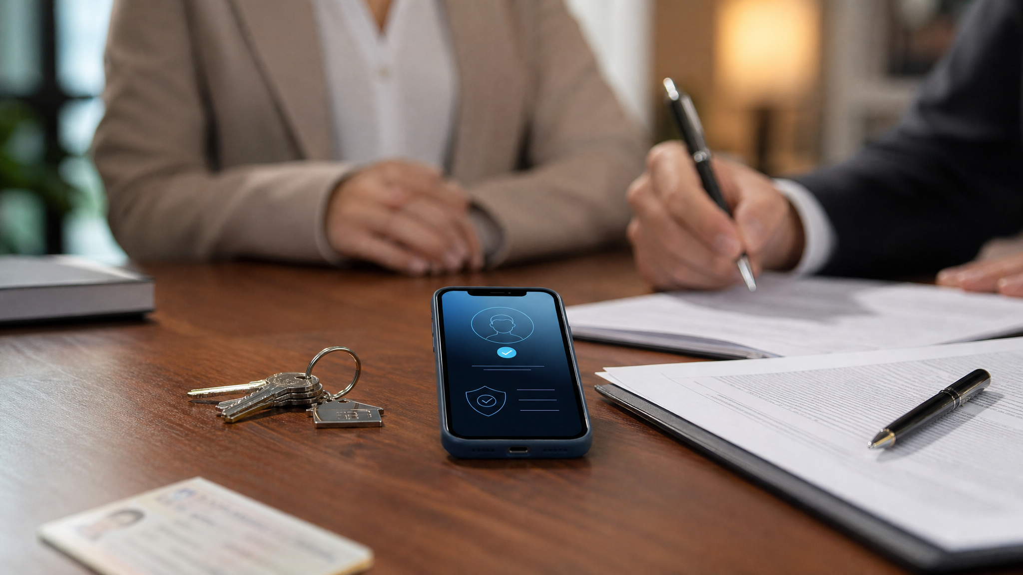 Secure identity verification materials at a real estate closing desk